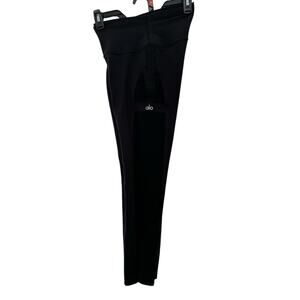 Alo Yoga Coast Stirrup Leggings Gray Black Mesh Laser Cutout Womens Size Small